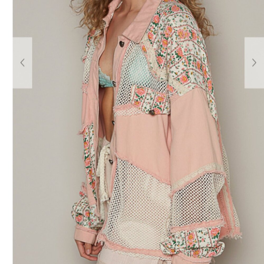 070. Oversized fit jacket in twill balloon sleeve with floral contrast fabric. - Picture 3 of 4